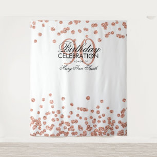 Backdrop 90th Birthday Rose Gold White Confetti Tapestry