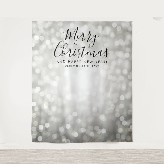 Backdrop Christmas Holiday Silver Bokeh Lights Tapestry (Front)