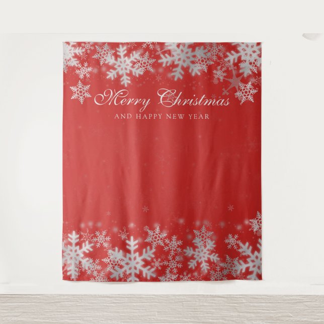 Backdrop Christmas Holiday Silver Snowflakes Red Tapestry (Front)