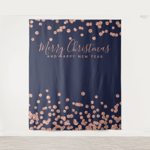 Backdrop Christmas Rose Gold Navy Blue Confetti Tapestry