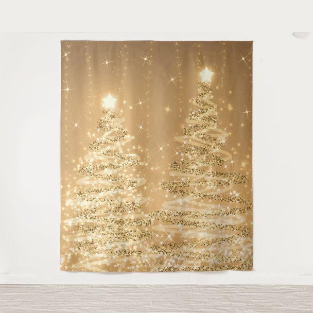 Backdrop Christmas Sparkling Trees Copper Tapestry (Front)