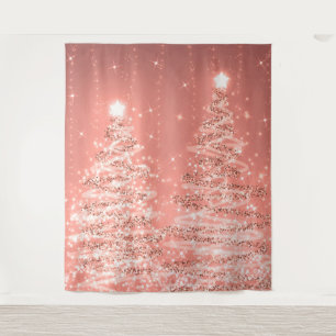 Backdrop Christmas Sparkling Trees Rose Gold Tapestry