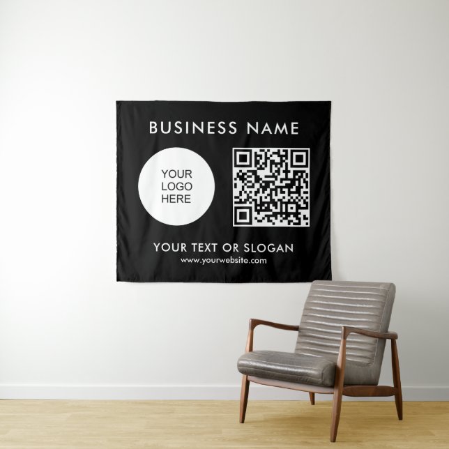 Backdrop For Party Event Seminar Logo Text QR Code Tapestry (In Situ (Horizontal))