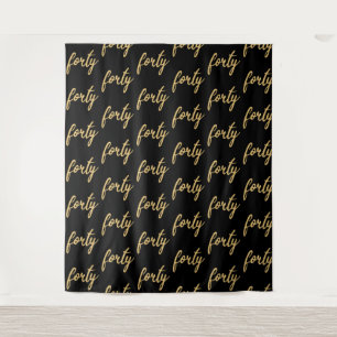 Backdrop "Forty" 40th Birthday Gold Black Tapestry