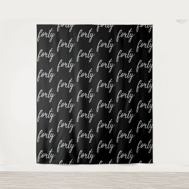 Backdrop "Forty" 40th Birthday Silver Black Tapestry (Front)