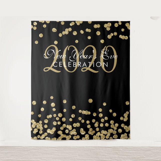 Backdrop New Year's Eve Party Gold Black Confetti Tapestry (Front)
