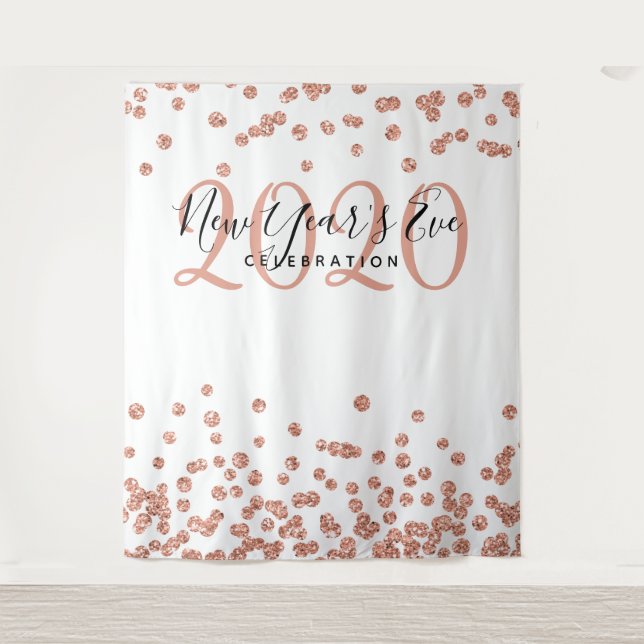 Backdrop New Year's Eve Rose Gold Confetti Tapestry (Front)