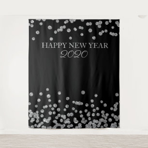 Backdrop New Year's Eve Silver Glitter Confett Tapestry
