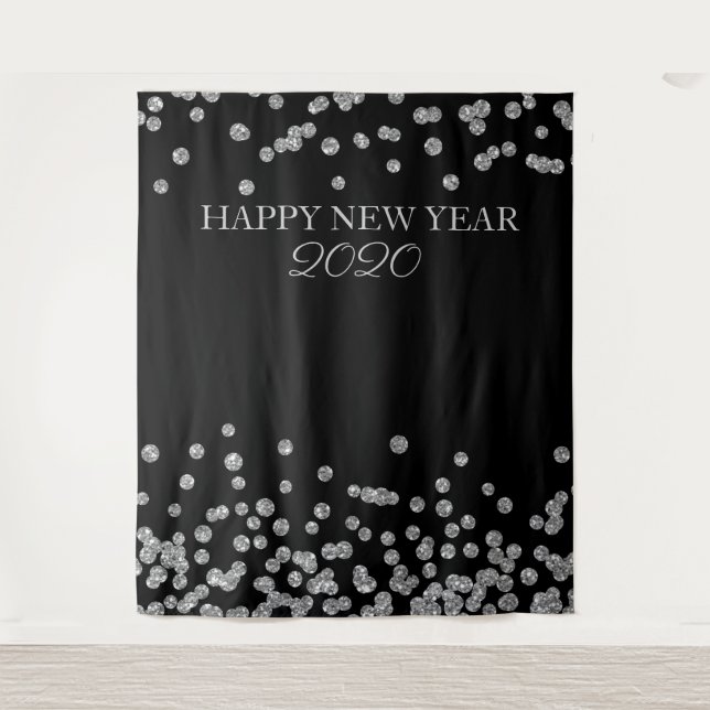 Backdrop New Year's Eve Silver Glitter Confett Tapestry (Front)