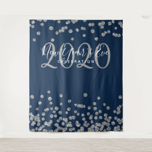 Backdrop New Year's Eve Silver Navy Blue Confetti Tapestry
