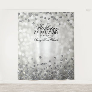 Backdrop Sweet 16 Birthday Silver Lights Confetti Tapestry