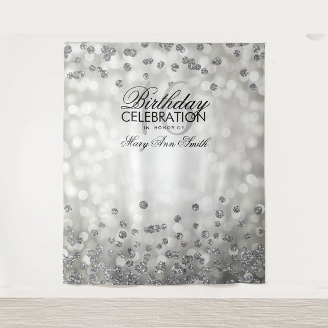 Backdrop Sweet 16 Birthday Silver Lights Confetti Tapestry (Front)