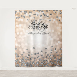 Backdrop Sweet 16 Rose Gold Silver Lights Confetti Tapestry