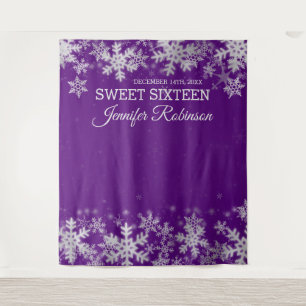 Backdrop Sweet 16 Silver Purple Winter Snowflakes Tapestry
