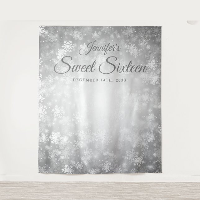 Backdrop Sweet 16 Silver Winter Wonderland Tapestry (Front)