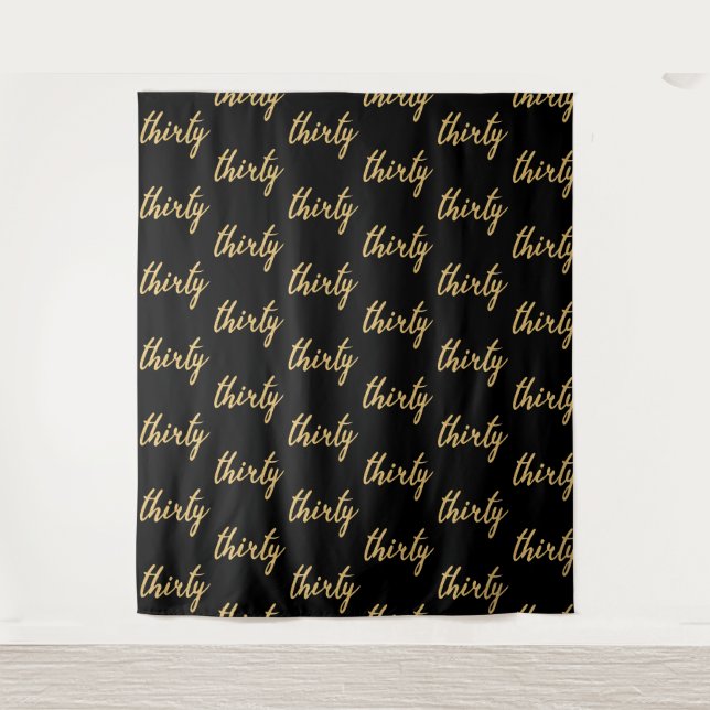 Backdrop "Thirty" 30th Birthday Gold Black Tapestry (Front)