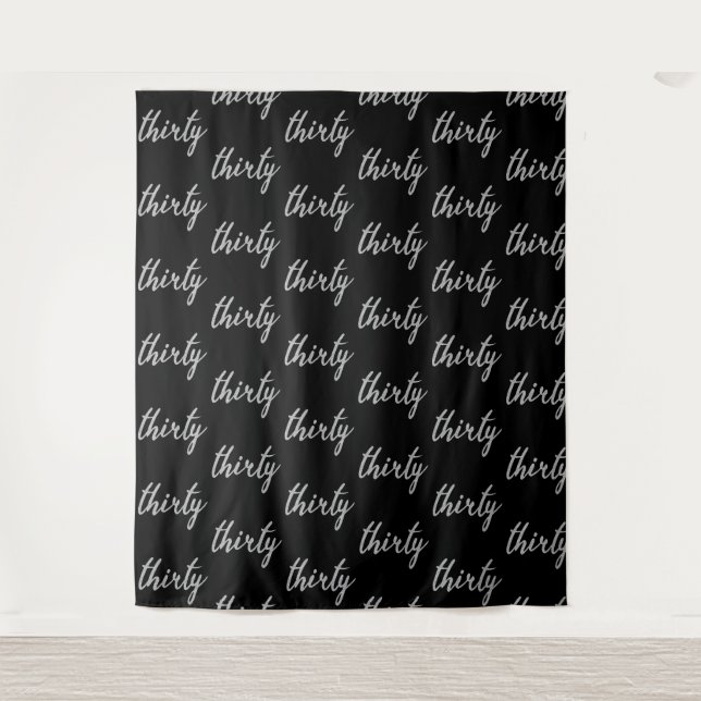 Backdrop "Thirty" 30th Birthday Silver Black Tapestry (Front)
