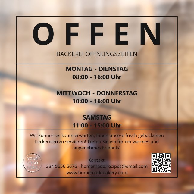 Bäckerei Öffnungszeiten Fensteraufkleber (Sheet 2)