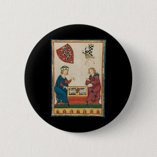 Backgammon Game, 14th Century Mediaeval Art 6 Cm Round Badge