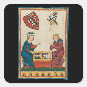 Backgammon Game, 14th Century Mediaeval Art Square Sticker