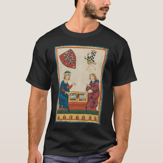 Backgammon Game, 14th Century Mediaeval Art T-Shirt (Front)