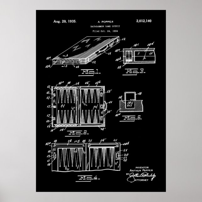 Backgammon Game 1935 Patent Poster (Front)