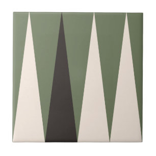 Backgammon Geometric Pattern Sage Green Modern Ceramic Tile