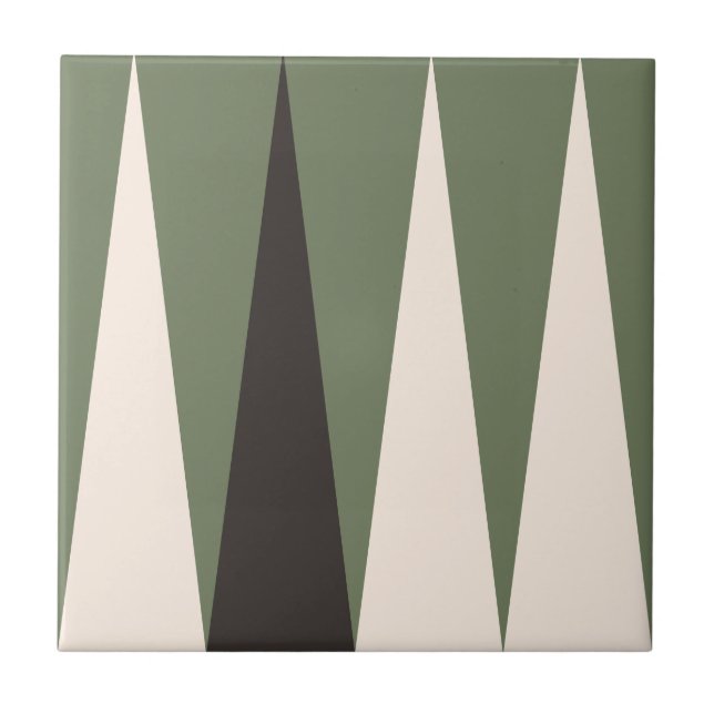 Backgammon Geometric Pattern Sage Green Modern Ceramic Tile (Front)