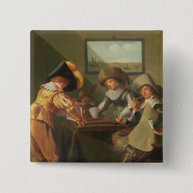 Backgammon Players, 17th century 15 Cm Square Badge (Front)