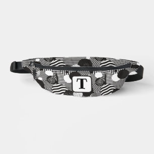 Background black & white abstract lines circles 1 bum bags