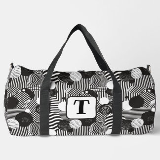 Background black & white abstract lines circles 1 duffle bag