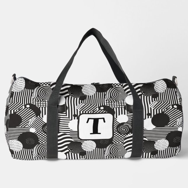 Background black & white abstract lines circles 1 duffle bag (Front)