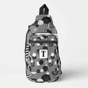 Background black & white abstract lines circles 1 sling bag