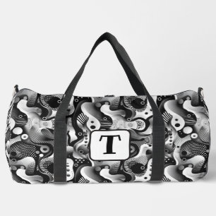 Background black & white abstract lines circles 4 duffle bag
