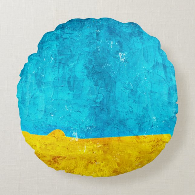 Background blue yellow art round cushion (Front)