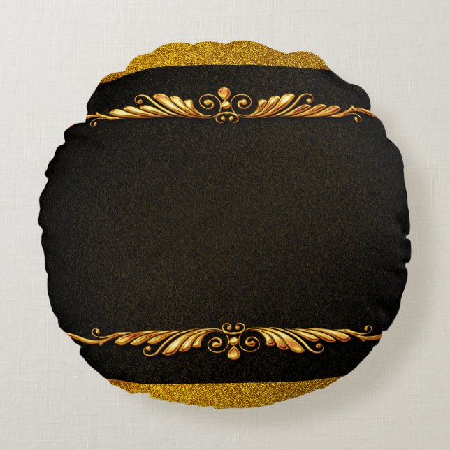 Background image gold frame floral round cushion (Front)