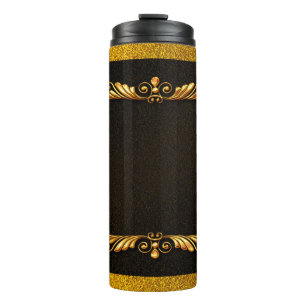 Background image gold frame floral thermal tumbler