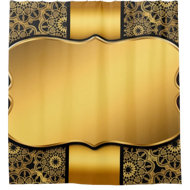 Background image gold frame shower curtain (Front)