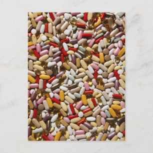 Background of colourful multi-vitamin pills, postcard
