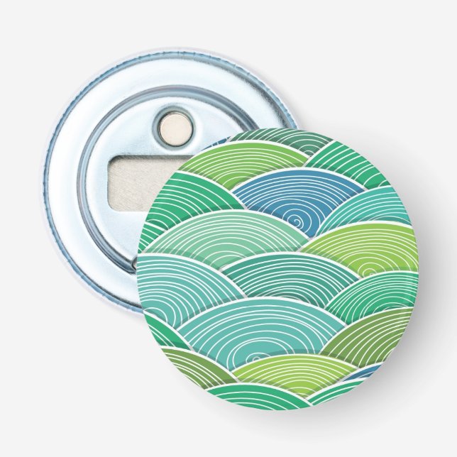 Background of curled abstract green waves bottle opener (Front)