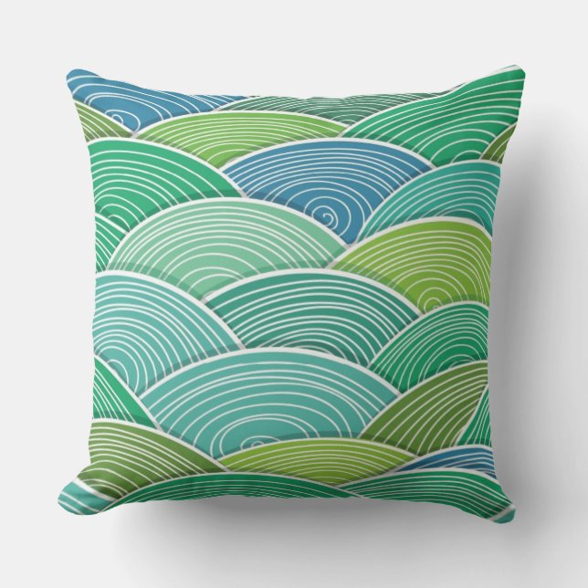 Background of curled abstract green waves cushion (Front)