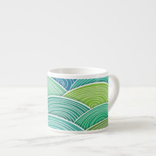 Background of curled abstract green waves espresso cup