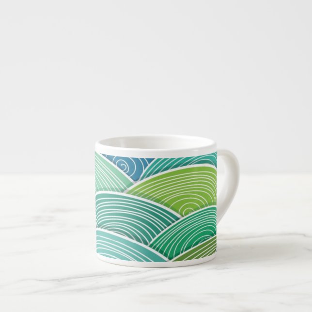 Background of curled abstract green waves espresso cup (Front Right)