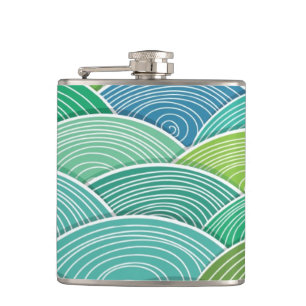 Background of curled abstract green waves hip flask