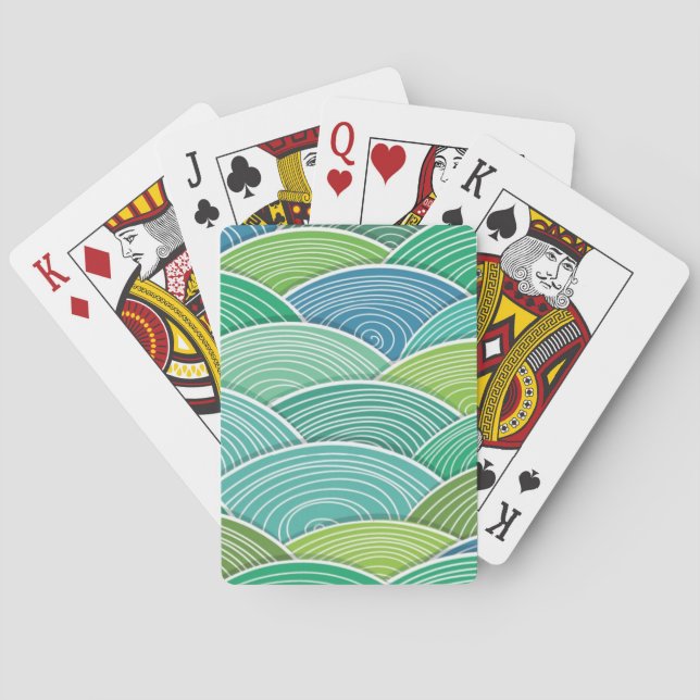 Background of curled abstract green waves playing cards (Back)