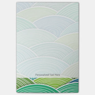 Background of curled abstract green waves post-it notes