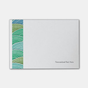 Background of curled abstract green waves post-it notes