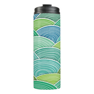 Background of curled abstract green waves thermal tumbler