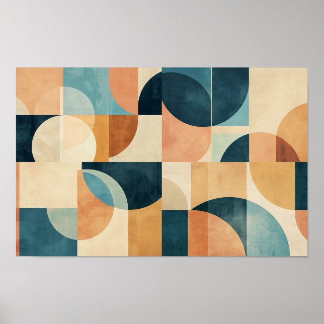 Background of geometric shapes in blues and brown poster (Front)