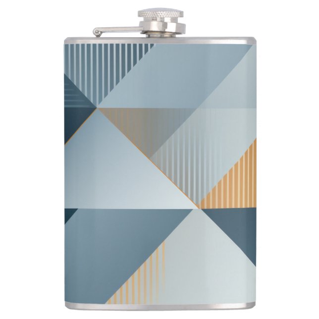 Background of geometric shapes in greys hip flask (Front)